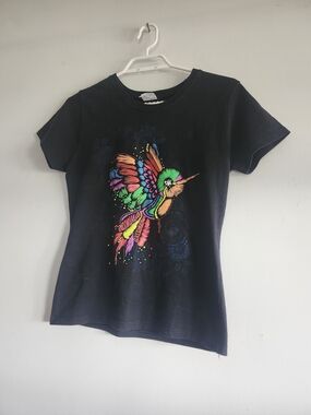 Mexican Handmade Hummingbird T-Shirt Medium | 100% Cotton Colorful Embroidered T